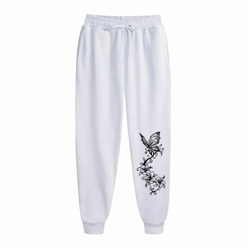 Schöne Hosen mit Schmetterlingsdruck für Damen, schlicht, locker, für Outdoor-Sport, Fitness, Jogging, Freizeit, Fleece, modische Jogginghose – Detail 2