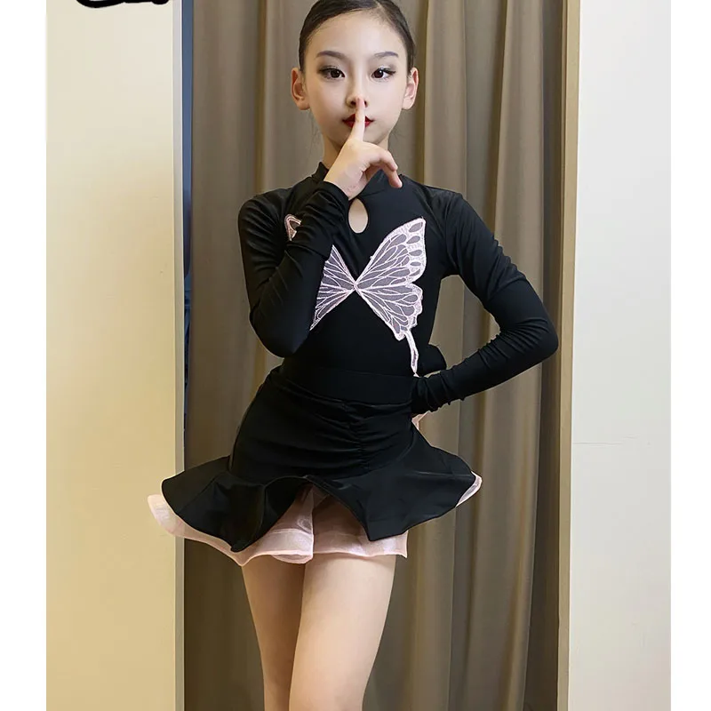 

2023 autumn and winter new Latin dance dress children's female training dress girl dance dress senior suit