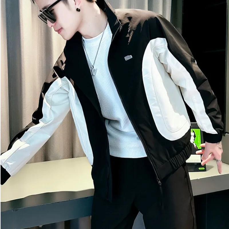 

Sli Men's Jaet Spring Autumn Trendy Color Blo Outerwear Faionable Streetwear Stand Fit Long Sve Youth