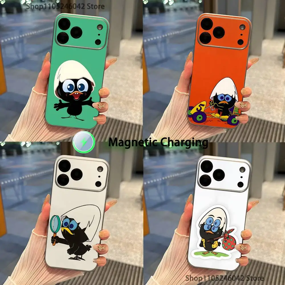 

Cute Calimero Magnetic Wireless Charging Transparent gray Phone Case For iPhone 17,16,15,14,13,12,11,Pro,Max,Plus