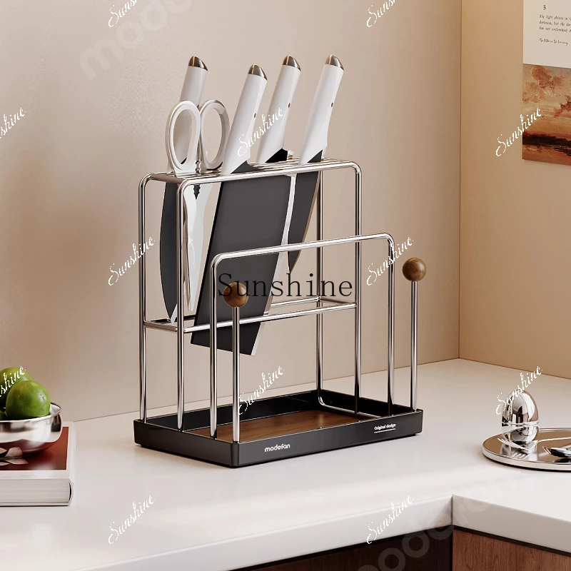 

Stainless steel kitchen knife holder cutting board rack, antique multi-functional, cutting board integrated storageYY