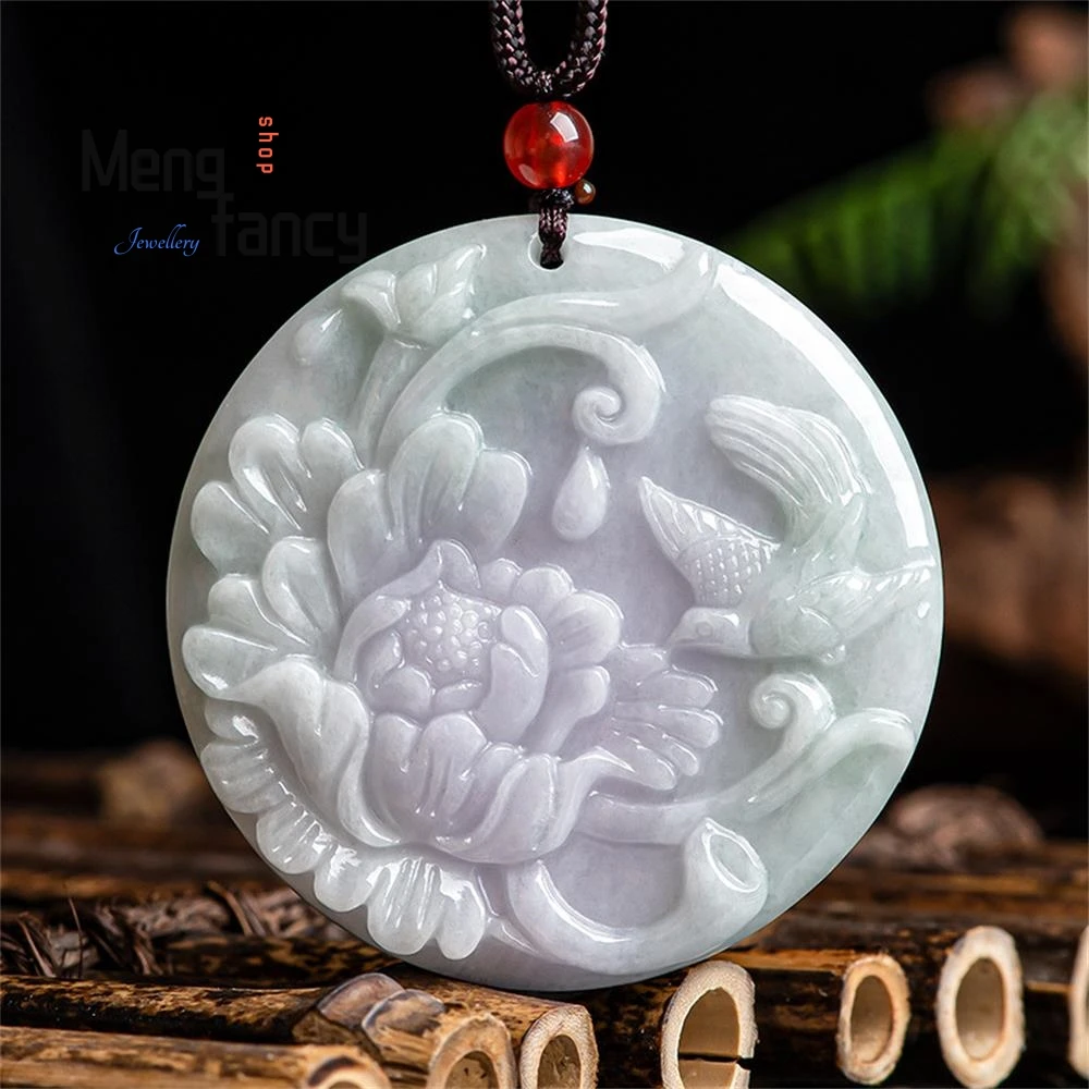 

Natural Ice Jadeite Magpie Annunciation Pendant Charms Fashion Engraver Jewelry Men Women Amulet Mascots Luxury Holiday Gifts