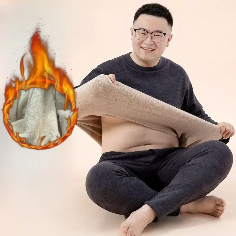 Winter Large Size Men's Thermal Underwear Set Thickened Lamb Fleece Long Johns Underwear Warm Clothing Elastic 2-piece Set