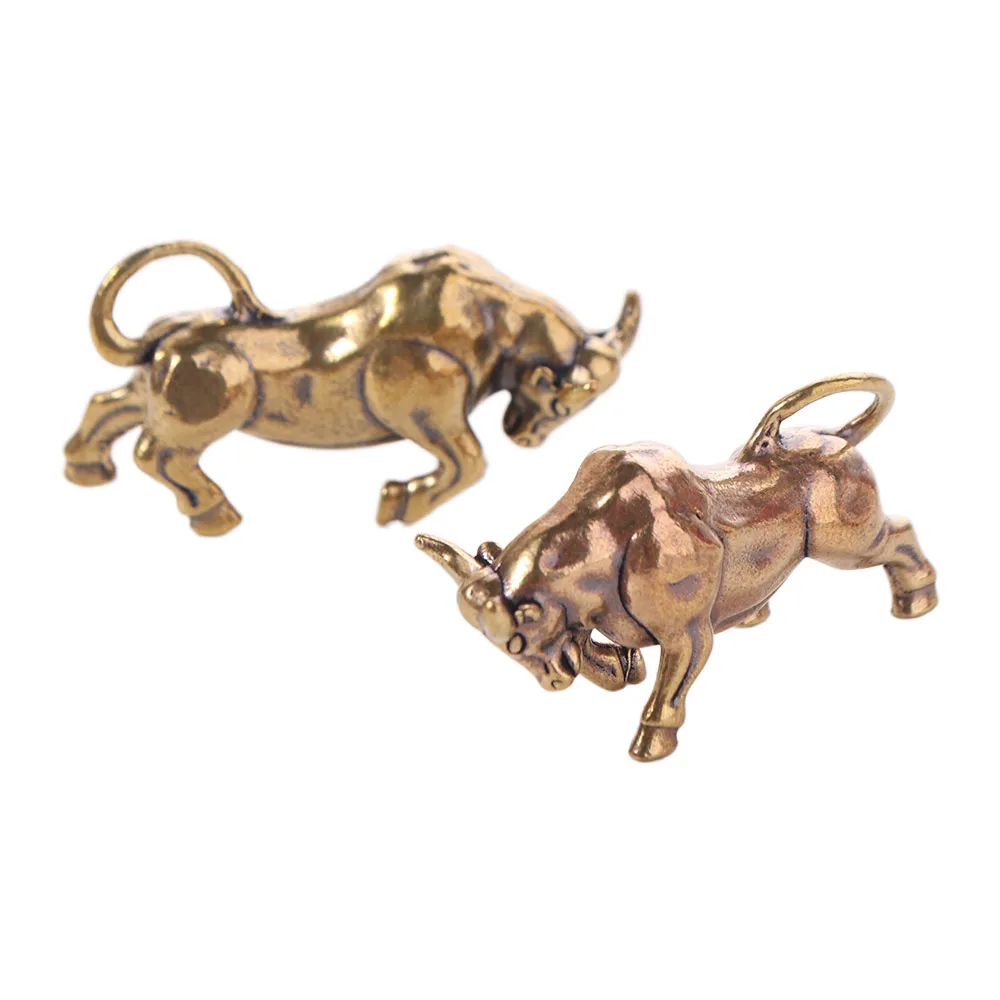 2 figuras vintage de latón de toros de la lucha, mini estatuas de ganado de los doce signos del zodíaco, adornos de cobre sólido con forma de toro realista