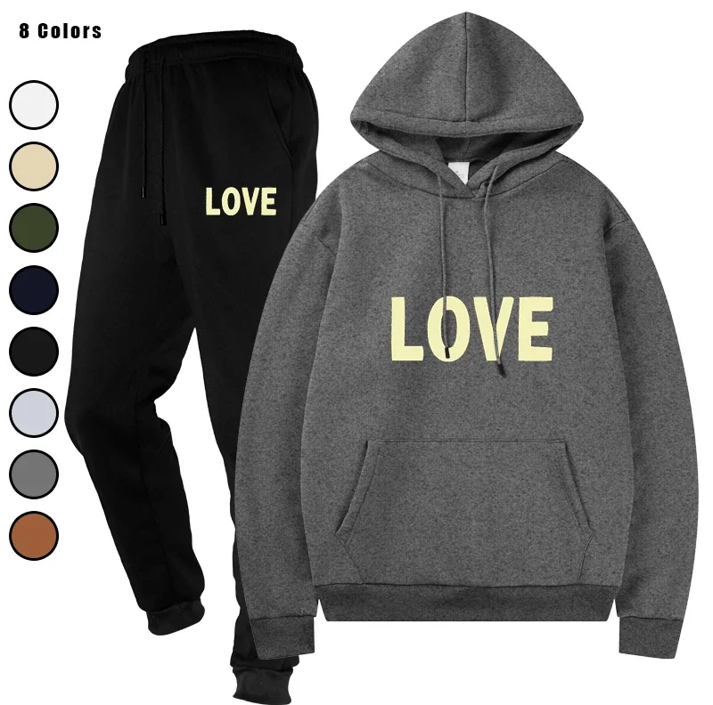 

Men Tracksuit 2 Pieces Sets Hooded Running Sportswear Male Hoodies Drawstring Pants Autumn Sportwear