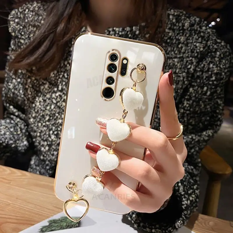 Love Heart Bracelet Plating Case On For Xiaomi Redmi Note 8 Pro 8t Note8 2021 9 9pro 8pro Luxury Chain Cover Note8pro Redmi9 9c