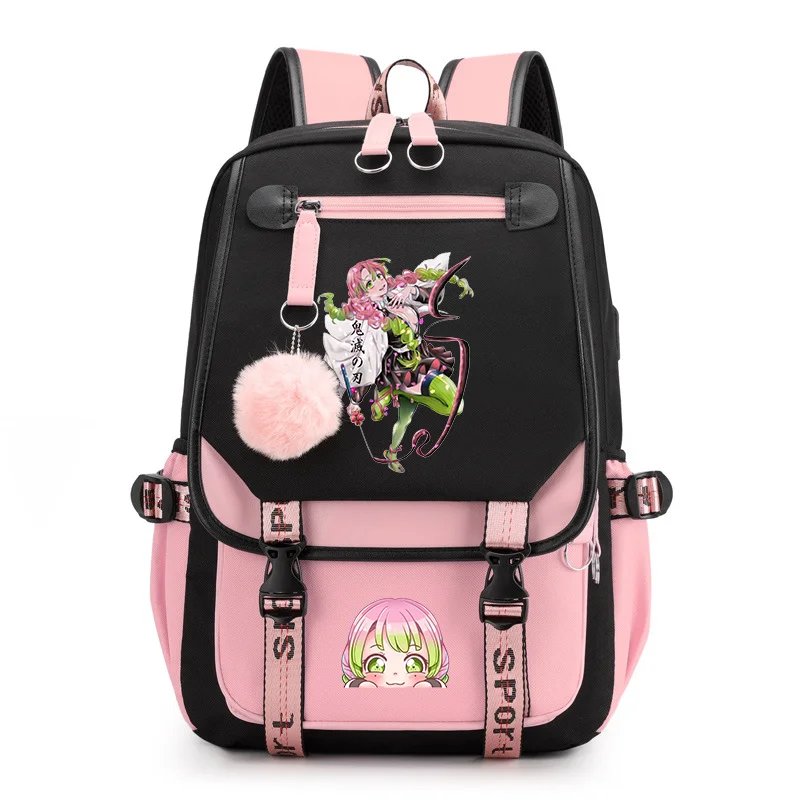 

New Cute Kanroji Mitsuri Harajuku Backpack Teenagers Casual Street Cool Backpack Anime Kanroji Mitsuri Backpack USB Backpacks
