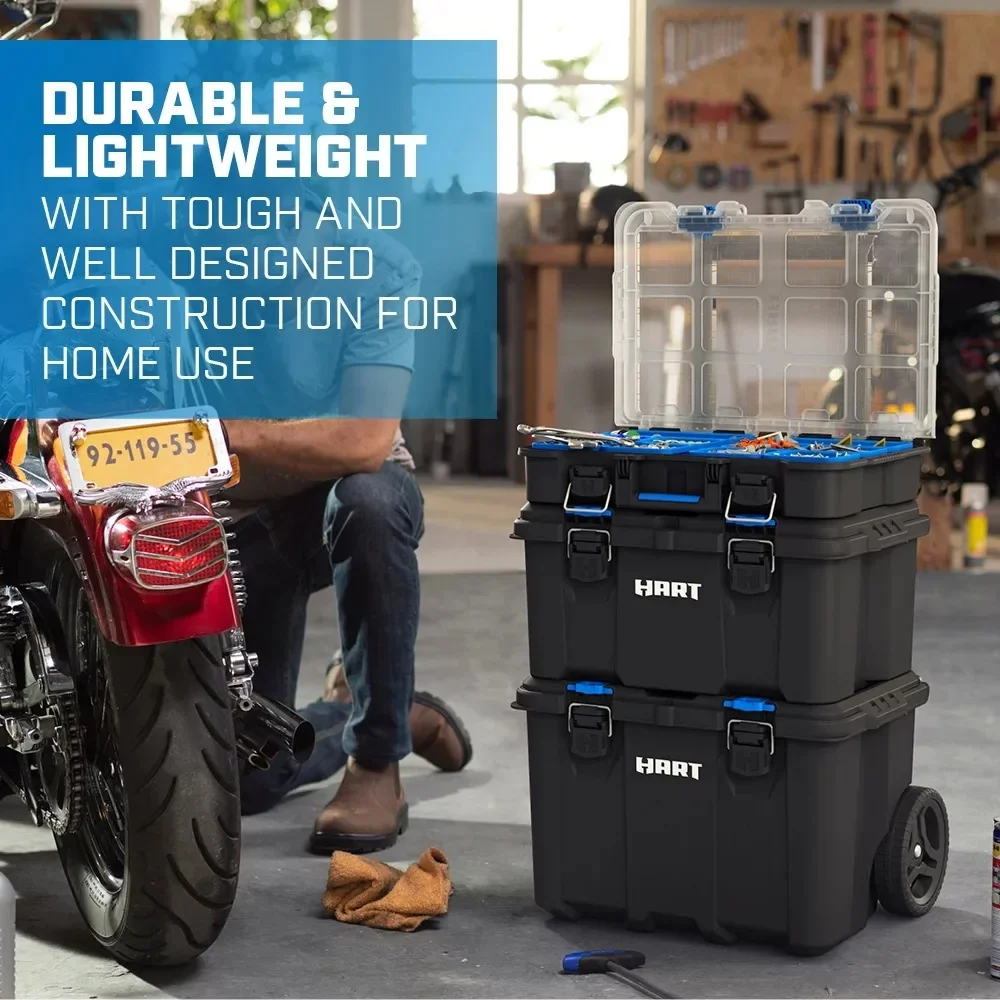 Plastic Modular Toolbox System, Mobile Toolbox for Storage and Organization, 3 Piece Resin