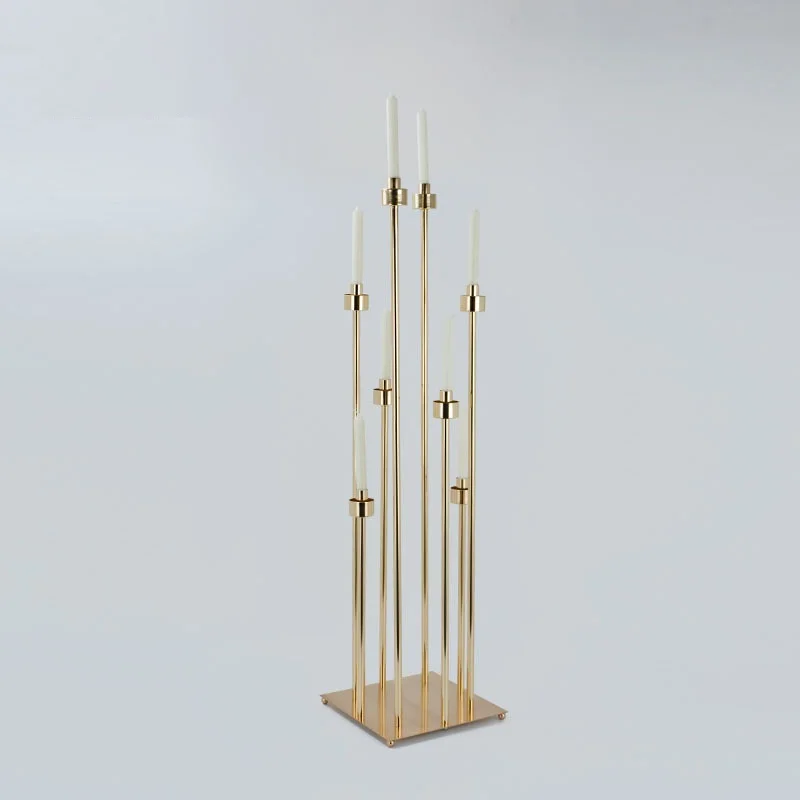 5pcs 10pcs 8heads Gold Acrylic Candle Holder Pillar Candles Metal Stand for Wedding Stage Decoration Walkway