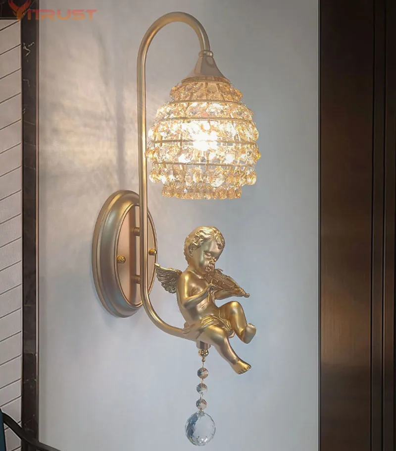 Luxury Gold Angel Wall Lamp Home Decoration Lighting Fixture Bedroom hotel corridor Wall Sconce Lamp