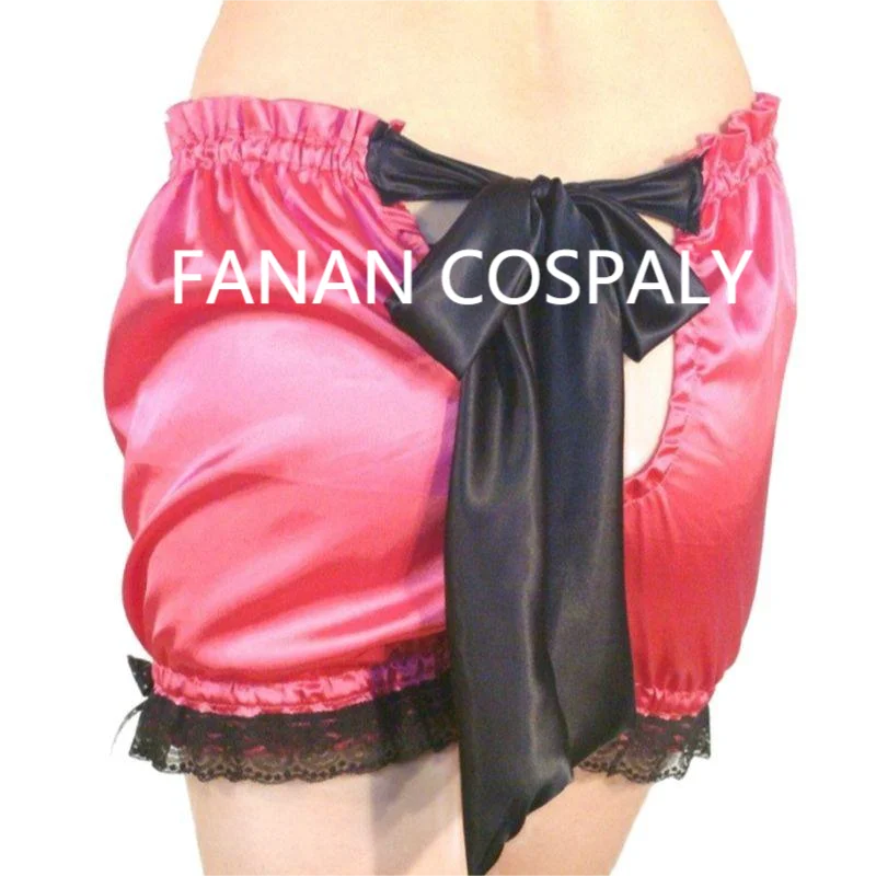 Adult Giant Baby Sexy Girl Rose Red Thin Satin Face Sissy Dress Lined with Half Open Bow Tie Up Maid Role Play Multi Color