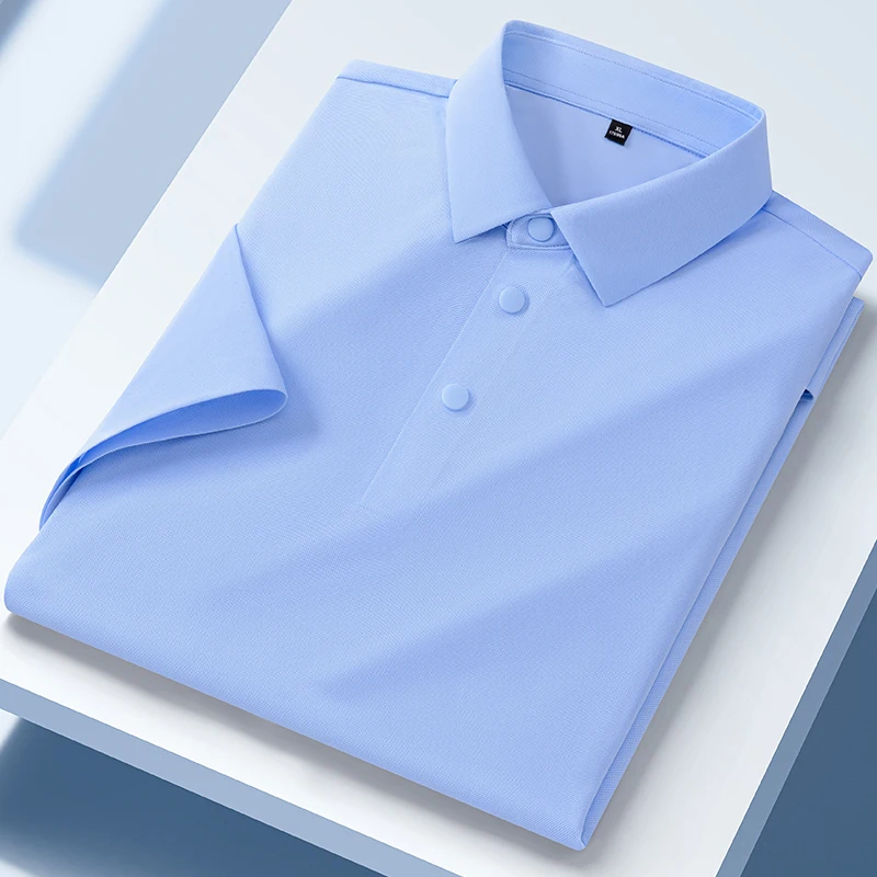 

Short Sleeve Polo Shirt Man High Quality Men New Summer Business Casual Short Sleeved Easy Care Polo Man Shirt Luxury Soft Cozy