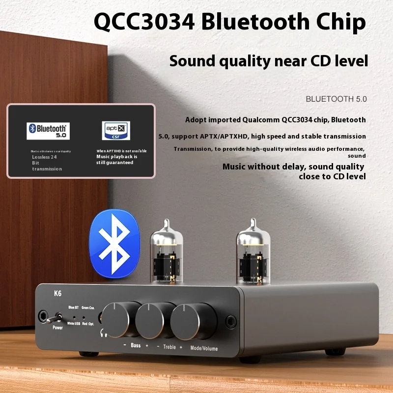 k6 Tube Headphone Amplifier USB DAC ES9018K2M Preamplifier 24Bit 192KHz Bluetooth 5.0 APTX-HD HiFi Audio Preamp Earphone AMP