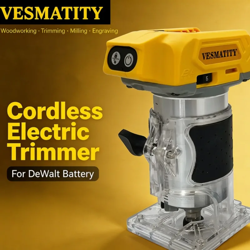 Cordless Electric Trimmer Woodworking Trimming Machine Wood Router Milling Engraving Machine for DeWalt 18V Battery