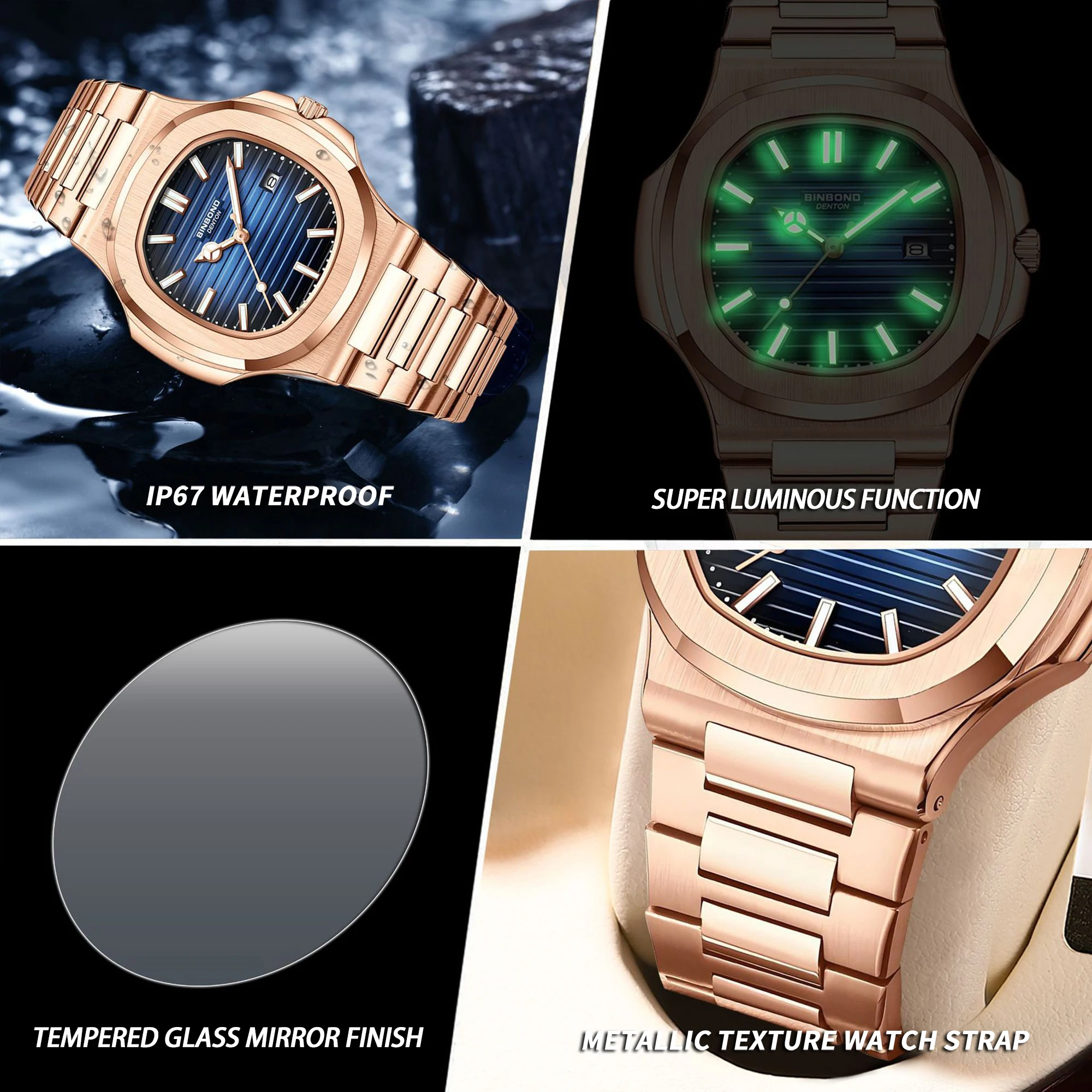 BINBOND Original Sturdy Quartz Wristwatches For Men Auto Date Accurate Men's Watch Casual Luxury Luminous Waterproof Reloj image 5