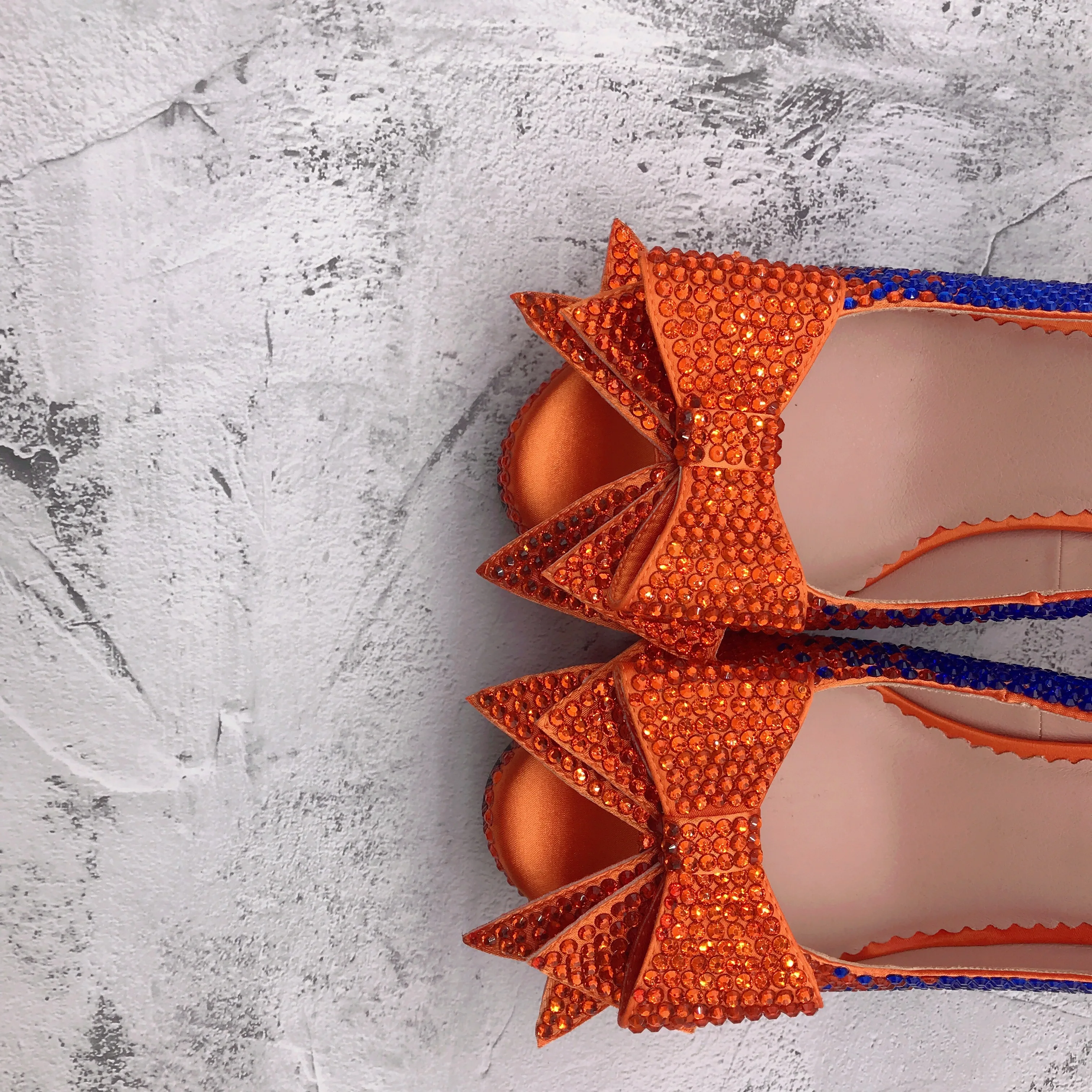 CHS1514 DHL Custom Made orange Blue Crystal Bow Slingbacks Block Heel Women Shoes High Heels Dress Pumps Bridal Wedding Shoes