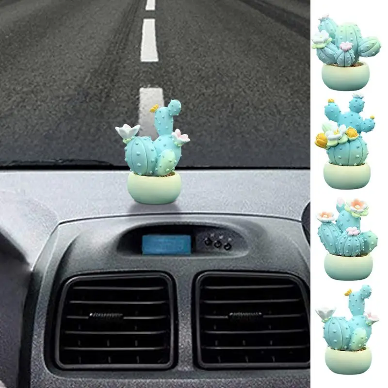 Cactus Figurines Decor Resin Cactus Figurines Auto Decoration Delicate Flowers Car Interior Figure For Center Console Under The