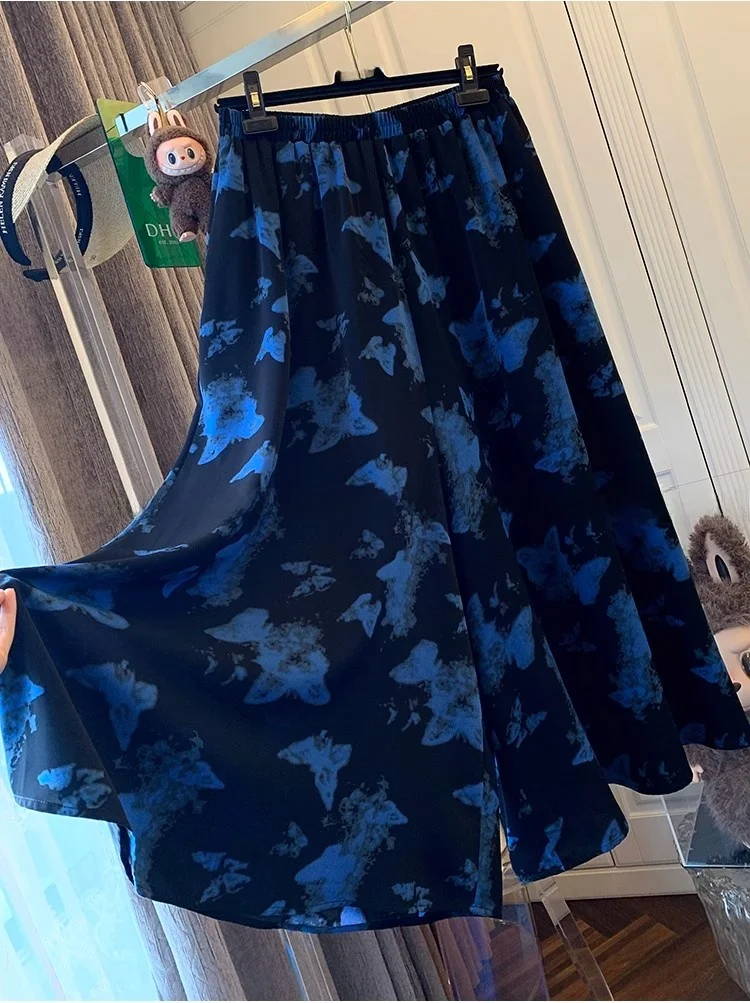 Retro  High Waist Draped Half Skirt Pants Women's Summer New plus Size Loose Slimming Wide Leg Pants