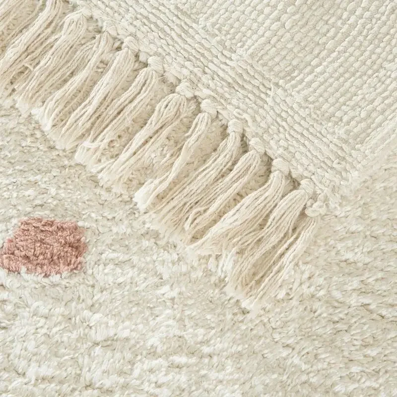 Dot Fluffy Carpet For Living Room With Tassels，White Hairy Nursery Play Mats For Children,Rectangle Plush Kids Bedroom Rug