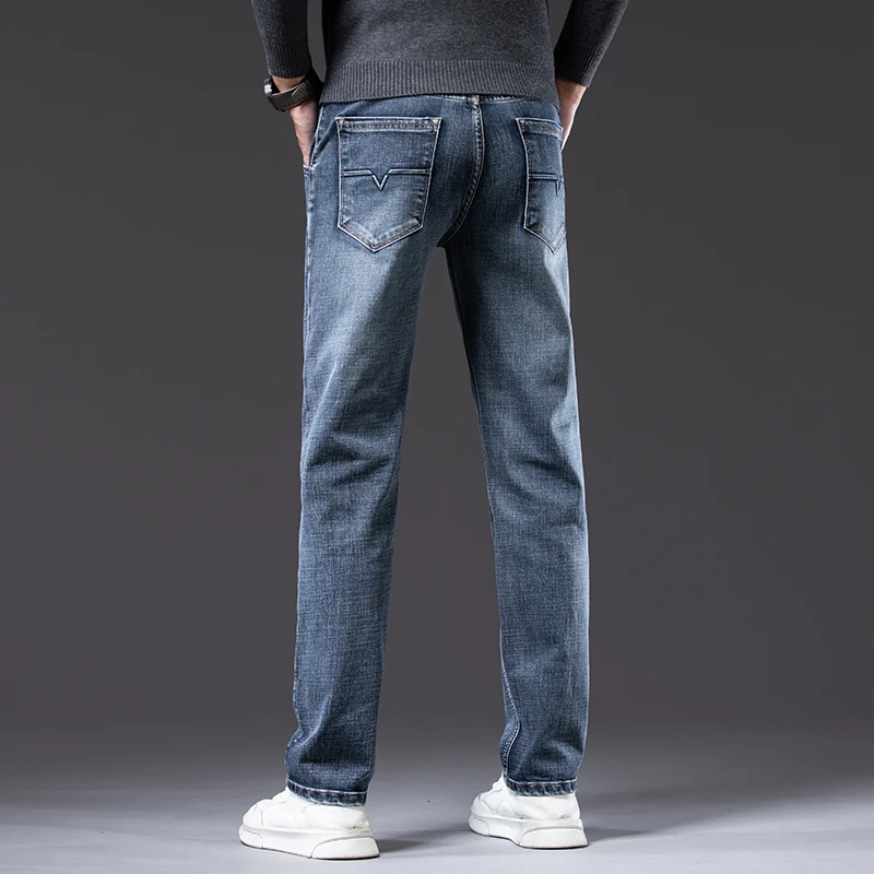 2025 موضة الأعمال السراويل الرجعية الكلاسيكية سراويل جينز الشتاء عادية تمتد جينز ضيق الرجال الصوف الجينز الدافئة العلامة التجارية 36 38 40 #5