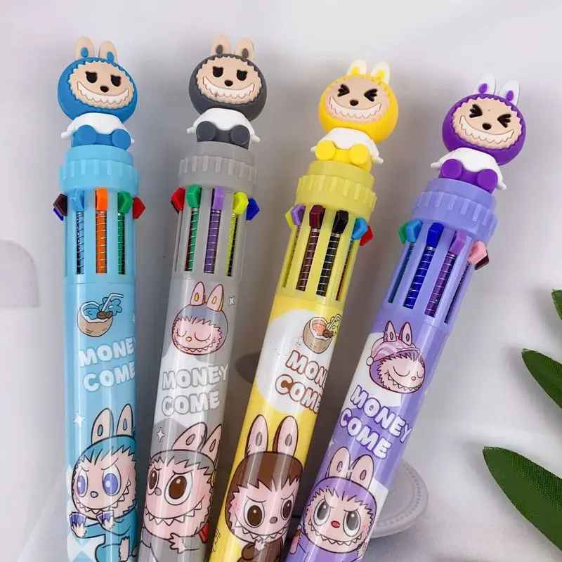 Imagem -04 - Labubu-caneta Esferográfica Multicolor Papelaria Escolar Presentes de Aniversário para Amigos Kawaii Novo 10 Cores 0.7 mm 36 Unidades