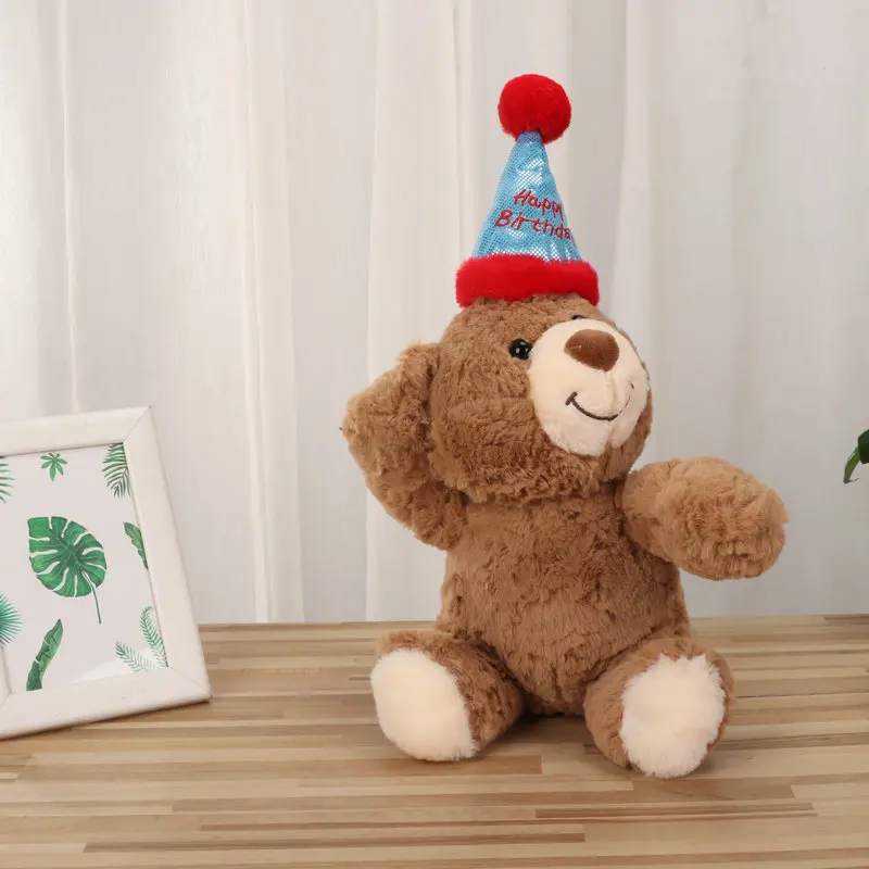 Cute Soft Fluffy Birthday Hat Teddy Bear Stuffed Toy For Girlfriend Valentine'S Day Gift For Child Birthday Gift Sleep Partner