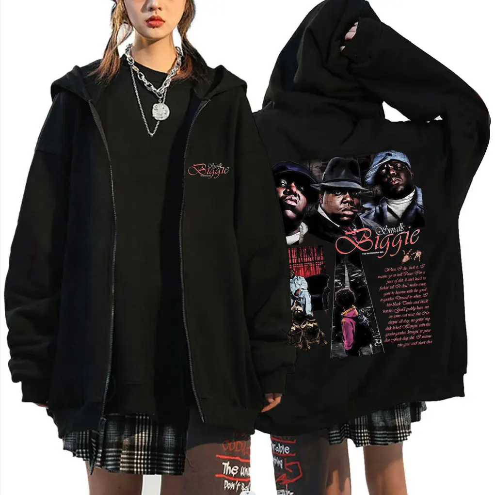 

Rapper The Notorious Big Zipper Hoodie Biggie Smalls Print Zip Up Jacket Men Women Hip Hop Vintage Oversized Zip Up Sweatshirt