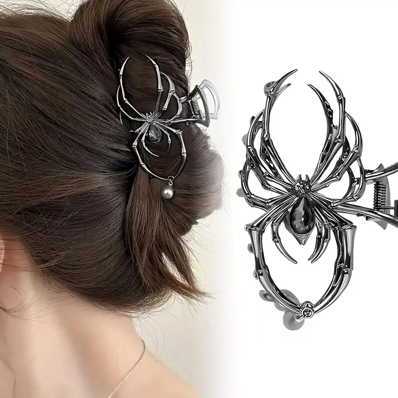 

Women's Personalized Hair Clip Rhinestone Imitation Metal Skull Spider Claw Design for Daily Use