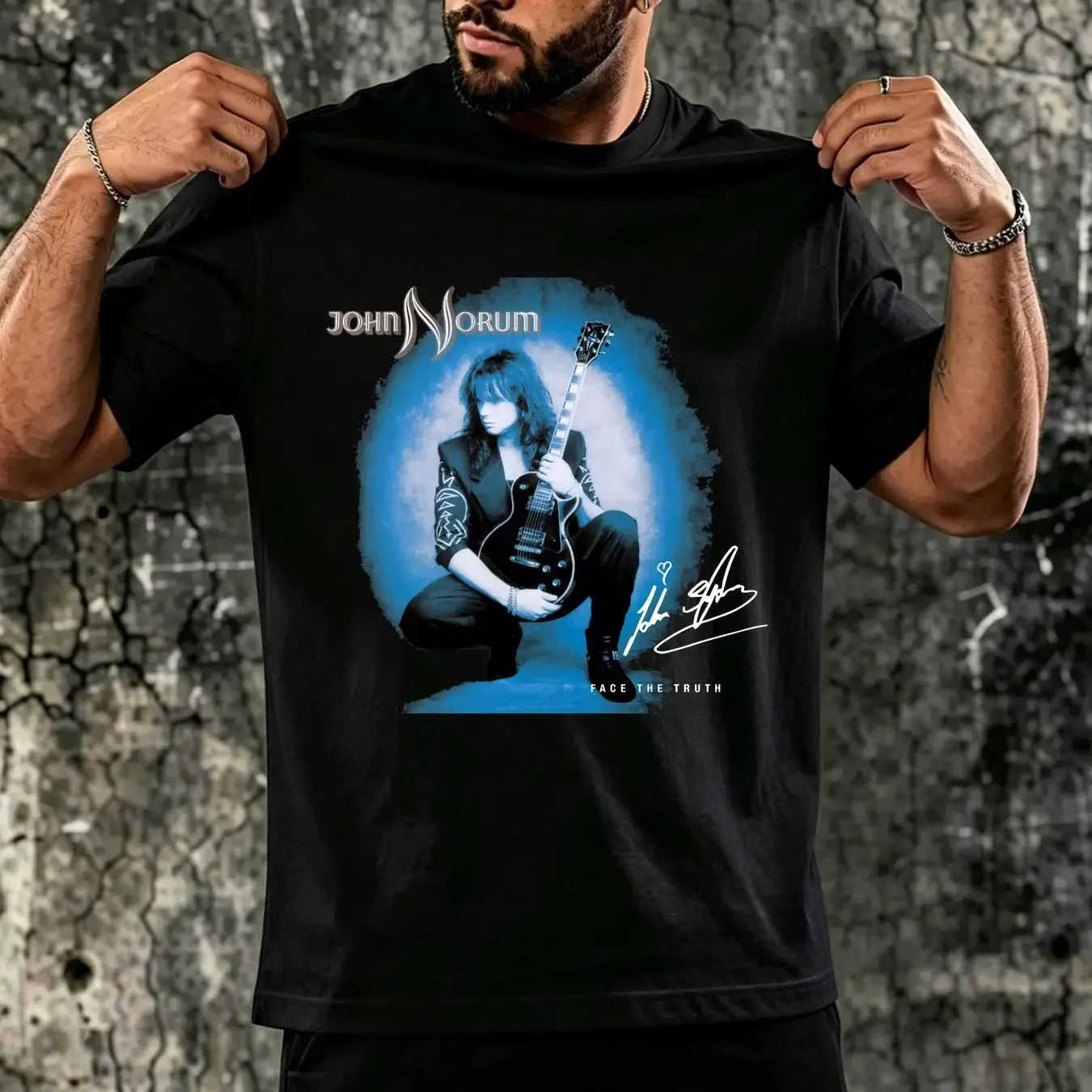 washed T Shirt John Norum Face The Truth Signature Black Gifl For Fan ZZ630 vintage Washed graphic fashion Versatile