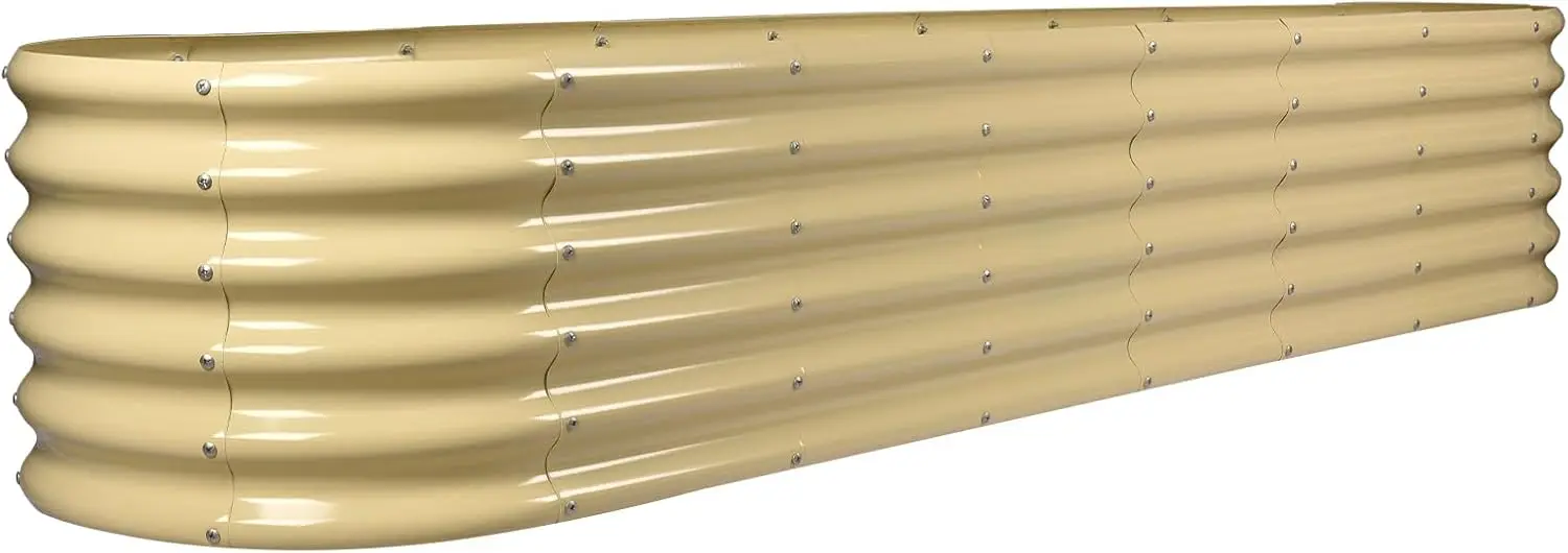 Kit letto da giardino rialzato zincato da 8×2×1,5 piedi, scatole da giardino rialzate da esterno, letti da giardino rialzati in metallo ovale per verdure, crema