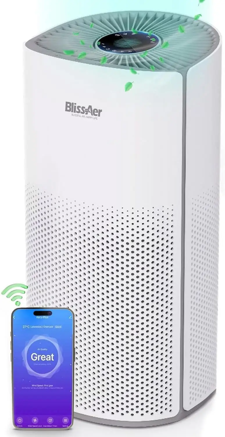 

Large Room Air Purifier with Smart WiFi, Voice Control, True HEPA Filter for Smoke, Dust, Pet Dander up to 1800 Sq Ft