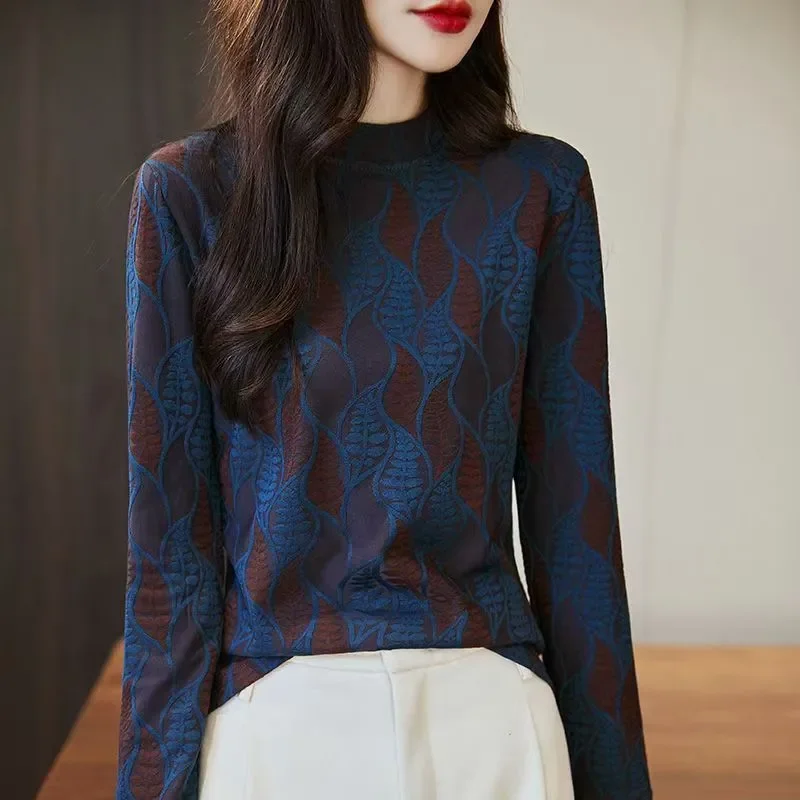 Spring and Autumn New Style Loose Half High Round Bottoming Shirt Women's Fashion Bottoming Shirt Long Sleeve Top