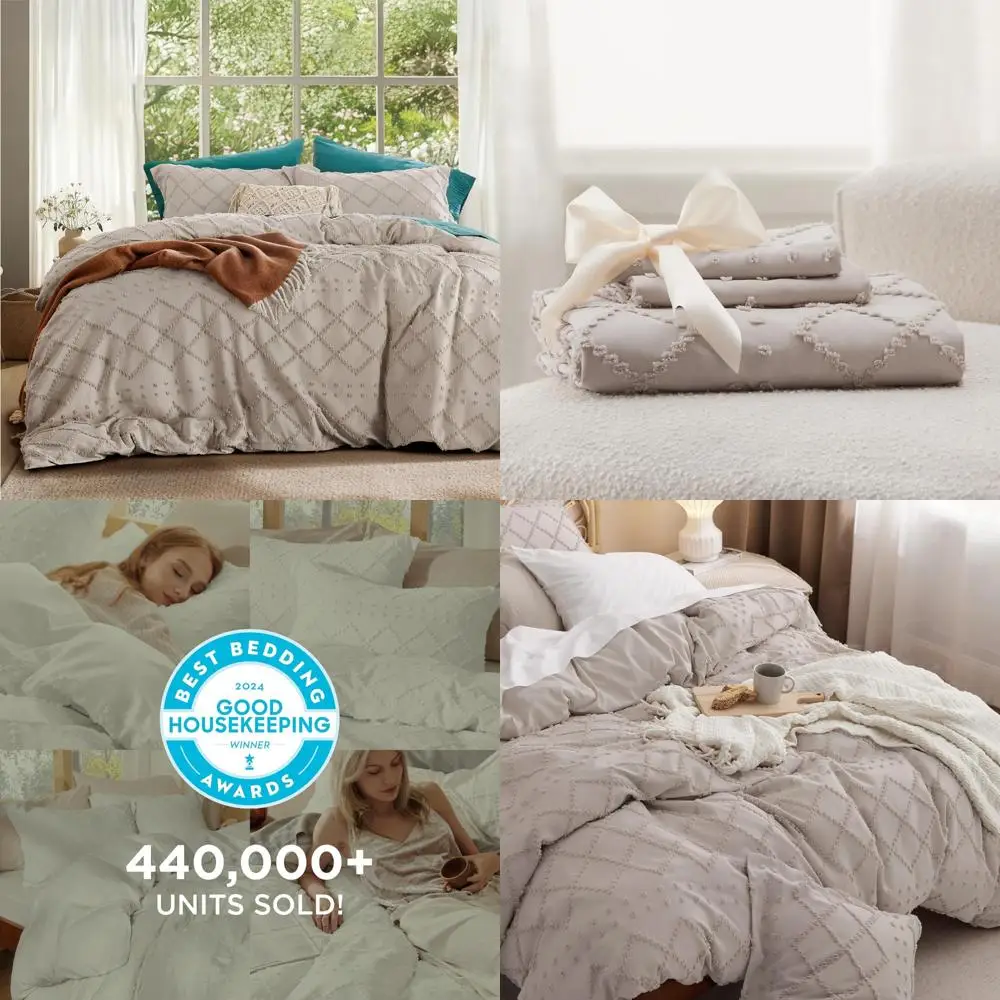 

Boho Style Linen Duvet Cover King - Breathable Soft Bedding for All Seasons, Machine Washable Comforter Cover, Ideal Bohemian Be