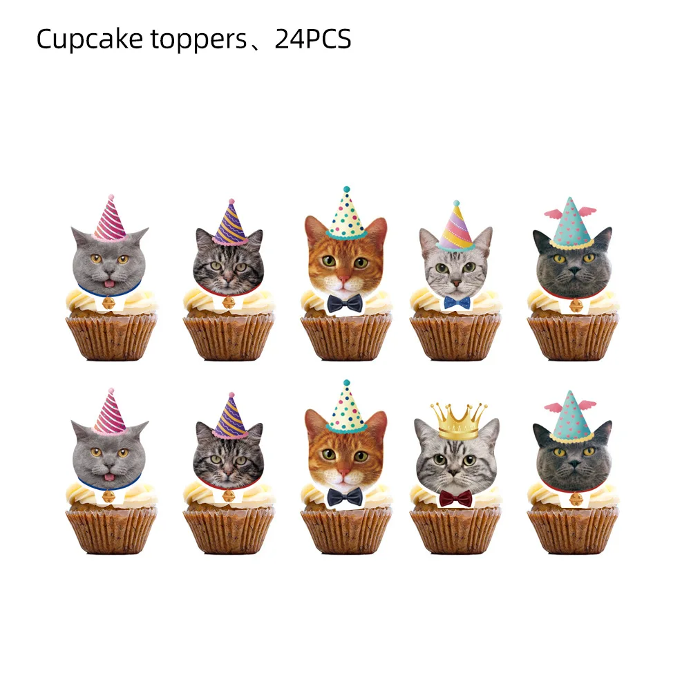 Pet Cats Birthday Party Decoration Cute Kitten Disposable Tableware Paper Plates Cups Banner Kids Cats Theme Party Supplies