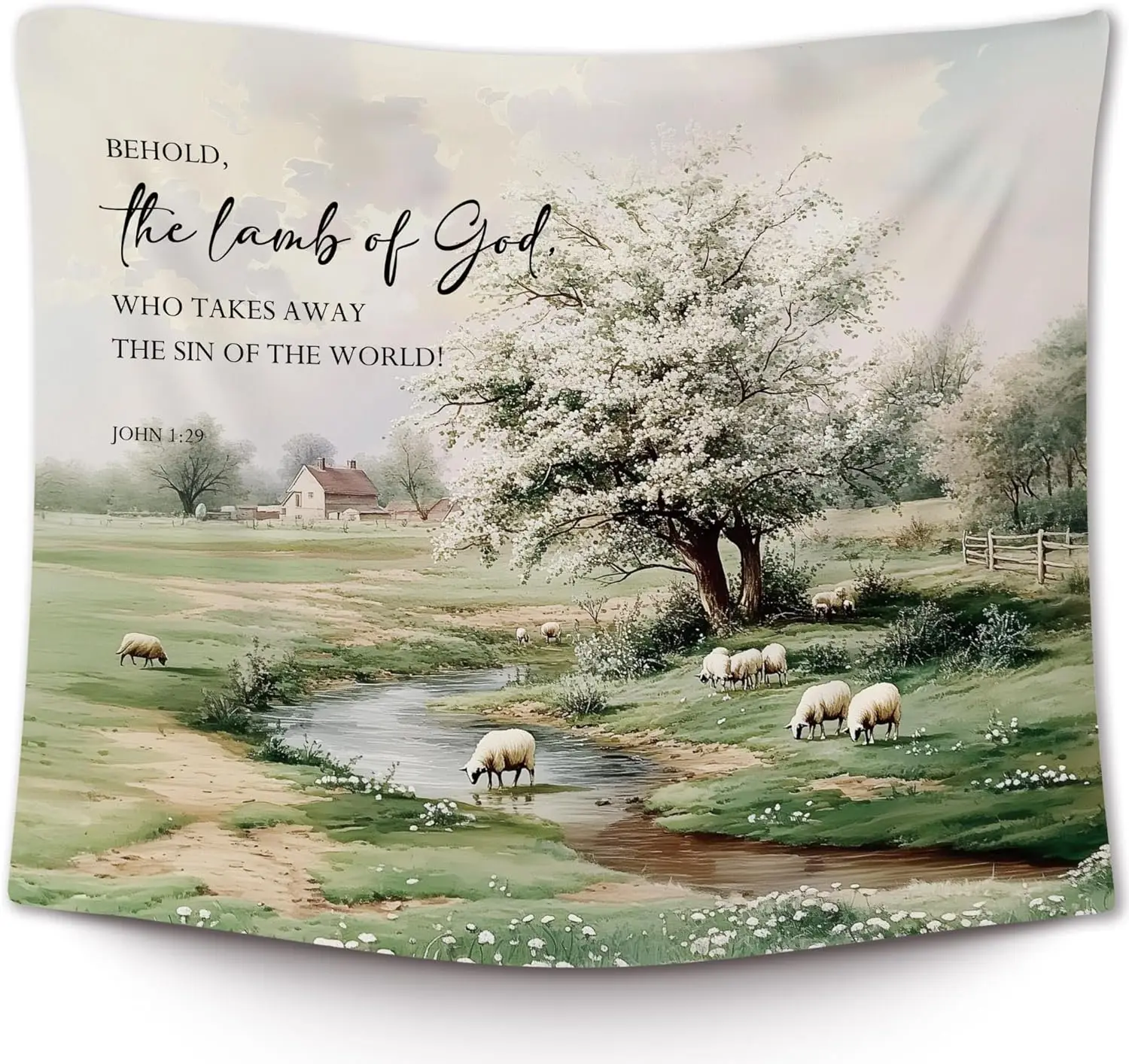 Christian Easter The Lamb of God Wall Tapestry, Rustic Spring Tapestries Wall Decor Art for Prayer Room Church Living Room