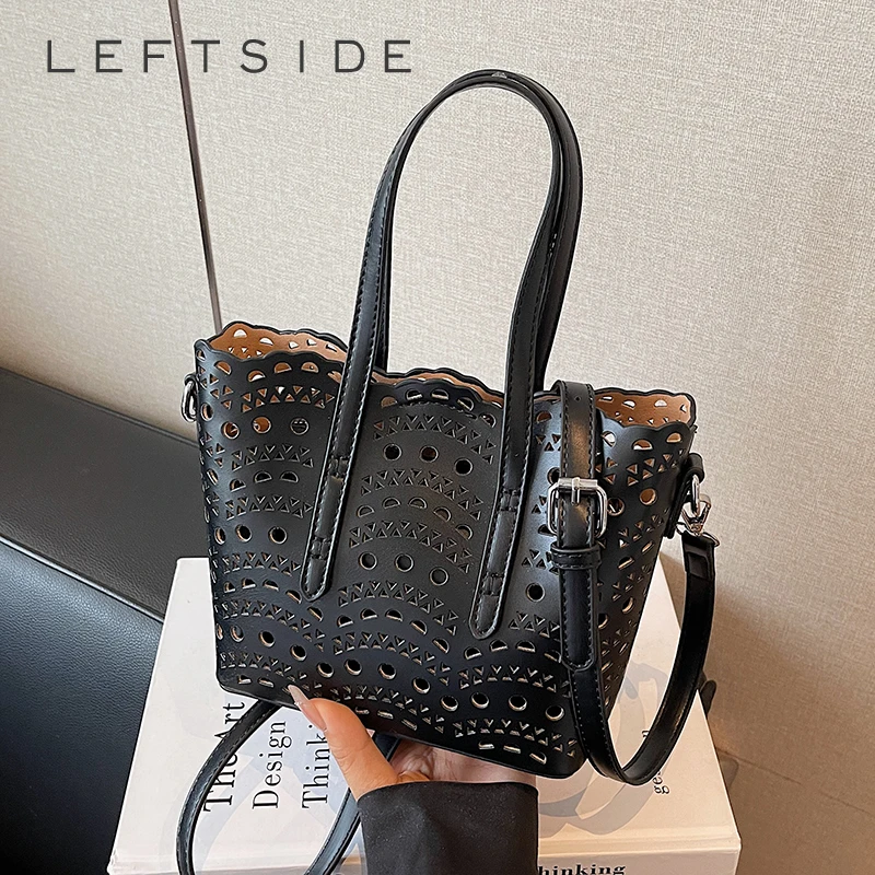 

LEFTSIDE 2025 Summer New In Small PU Leather Hollow out Handbags and Purses Women's Crossbody Bag Short Handle Shoulder Bags