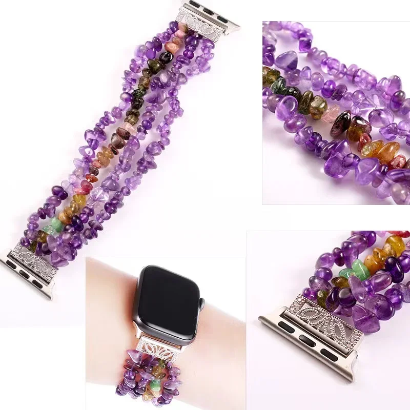Rough Stone Strap For Apple Watch Band 41mm 45mm 44mm 46mm 42mm Creative handmade crystal stone bracelet iWatch 10 9 8 7 6 5 SE