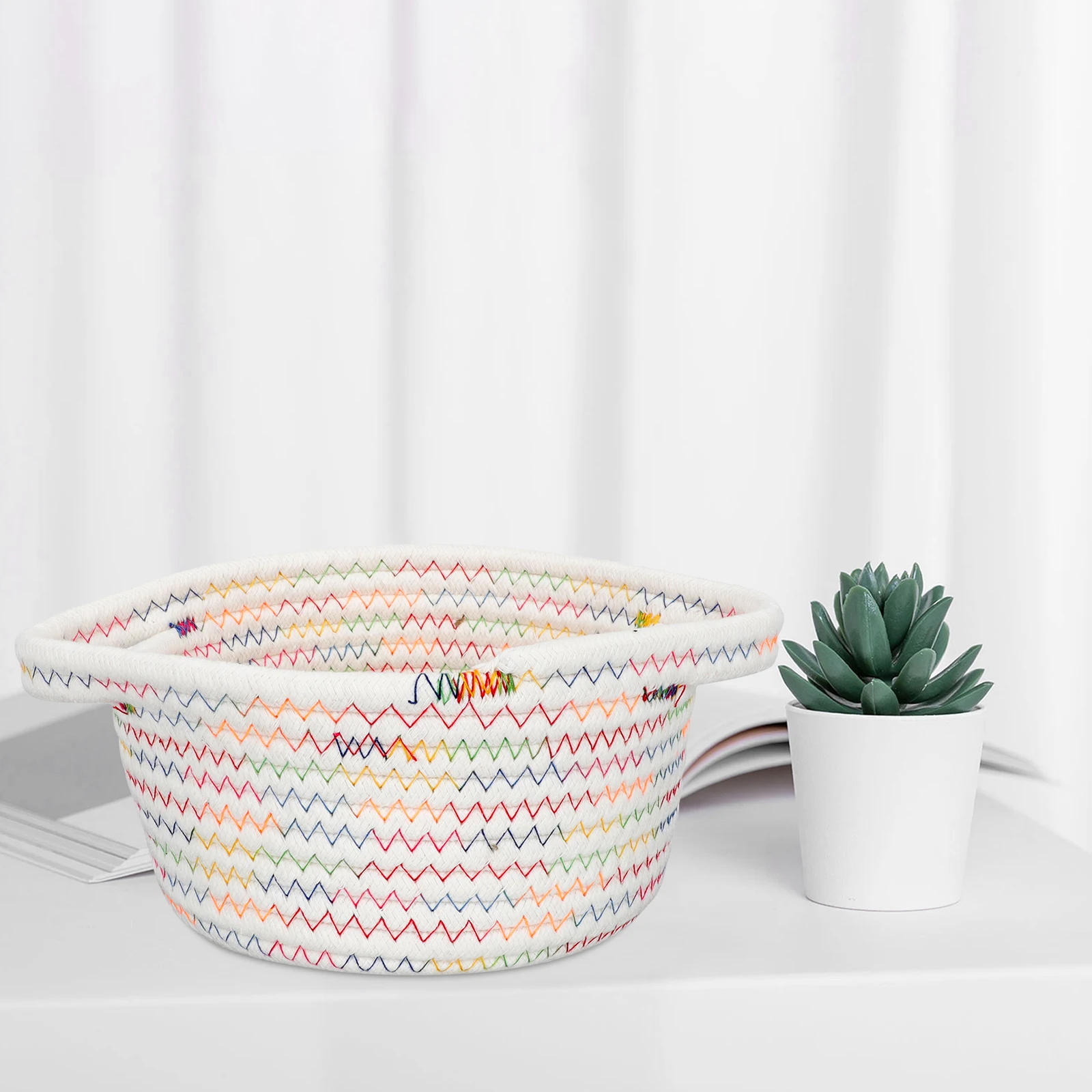 

Storage Basket Woven Rope Organizer Bin Cotton Compact Home Desktop Two Handled Sundries Large Small