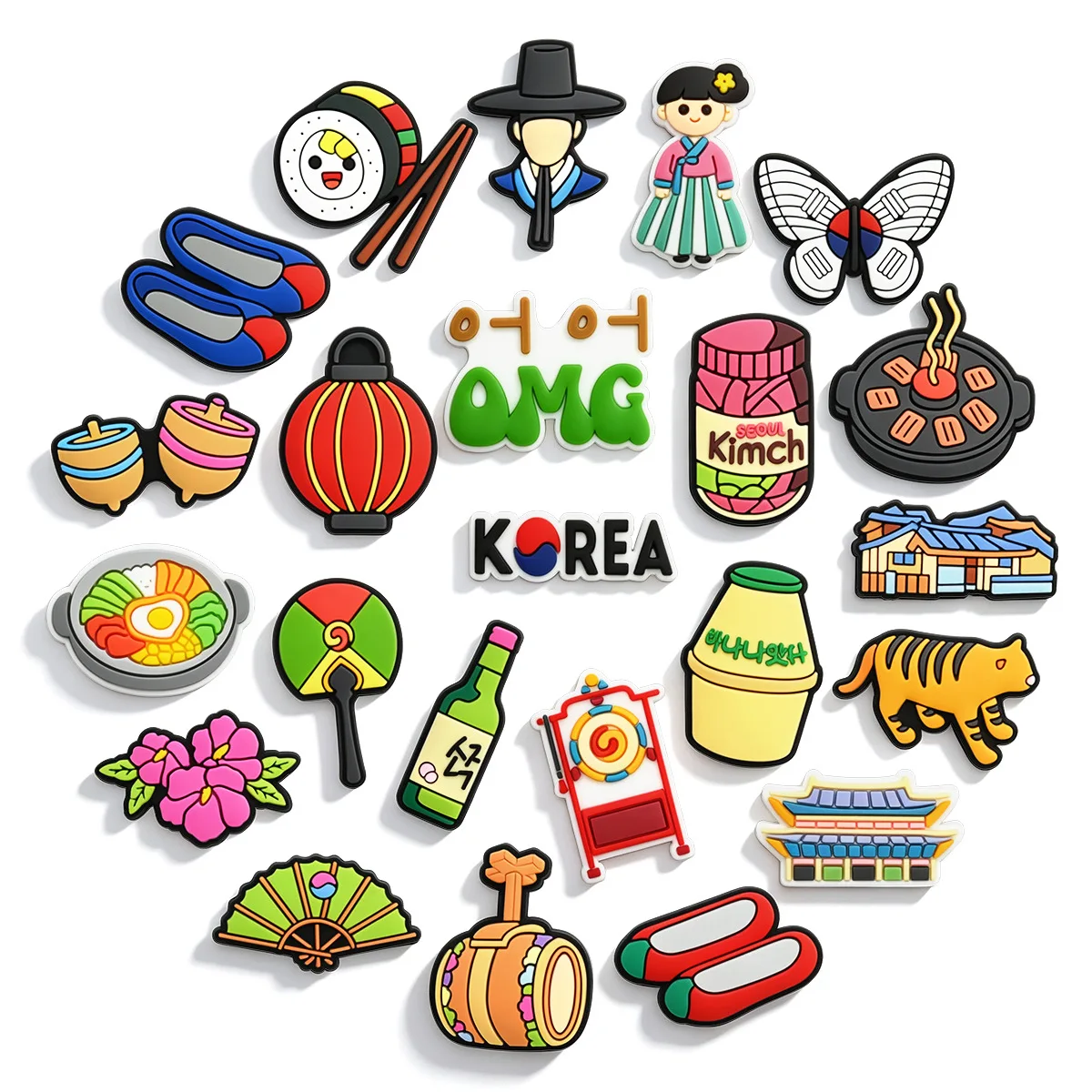 Korean Style Folk Cartoon Clog Charms Soft PVC Detachable Shoe Buttons Waterproof Traditional Korean DIY Shoe Decor Accessories