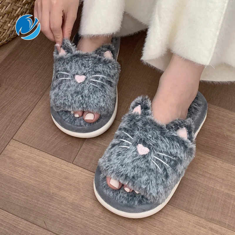 Cute Little Cat Cotton Slippers Women\'s Autumn and Winter Fashion Home Anti slip Soft Bottom Plush Slippers