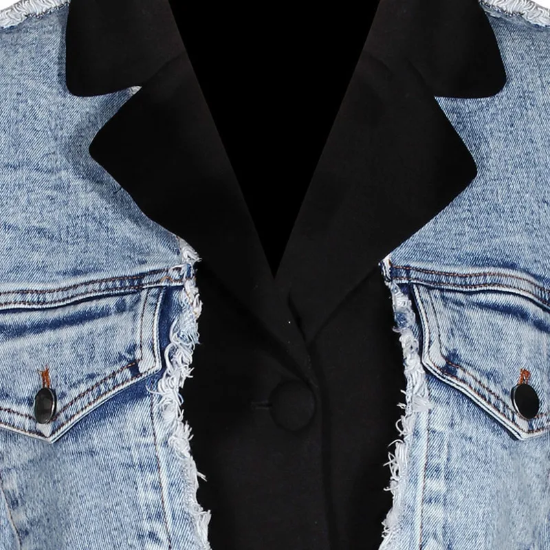 Anjy outono inverno novas mulheres high-end denim retalhos tendência blazer moda design exclusivo fino ajuste versátil jaqueta casual a13838