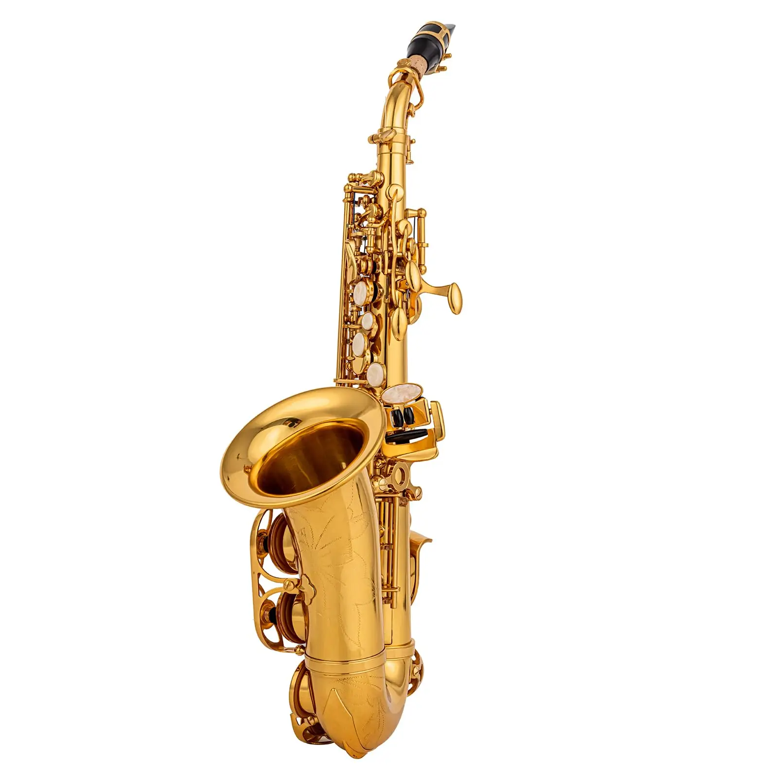 AUROSUS SB-G CURVED SOPRANO SAXOPHONE YELLOW BRASS BODY & KEYS GOLD LACQUER FINISH