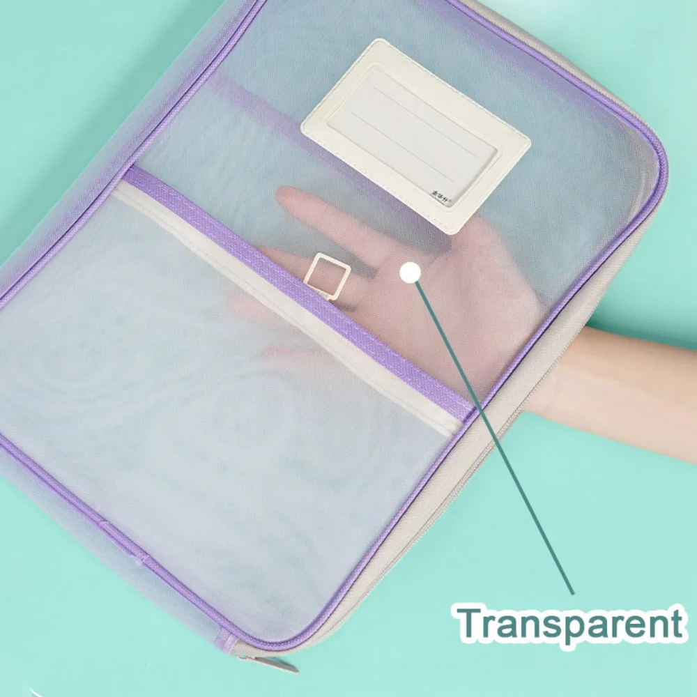 Nylon Mesh Mesh Zipper Pouch Bag Transparent Multifunctional Transparent File Bag Large Capacity Thickened Document Bag