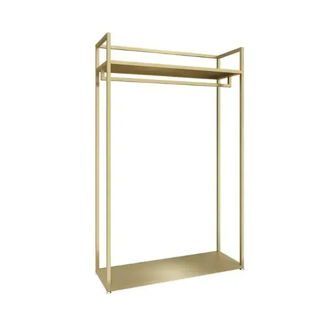 

Advanced practical gold clothing store display rack, floor standing double hanging rack, high for men's and women's clothing