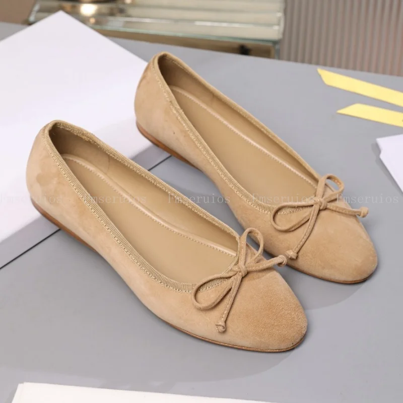 

Summer Ballet Shoes Women Fashion Simple Round Toe Flats Solid Leather Bowknot Sweet Casual Comfort Elegant Dress Shoes Hot