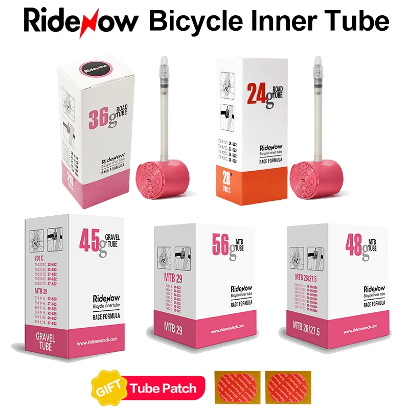 RideNow-Ultralight Road Bike Inner Tube, 700, 700C, 18, 25, 28, 32, MTB, TPU, 26 ", 27.5", 29 ", válvula francesa, 45mm, 65 milímetros, 85 milímetros