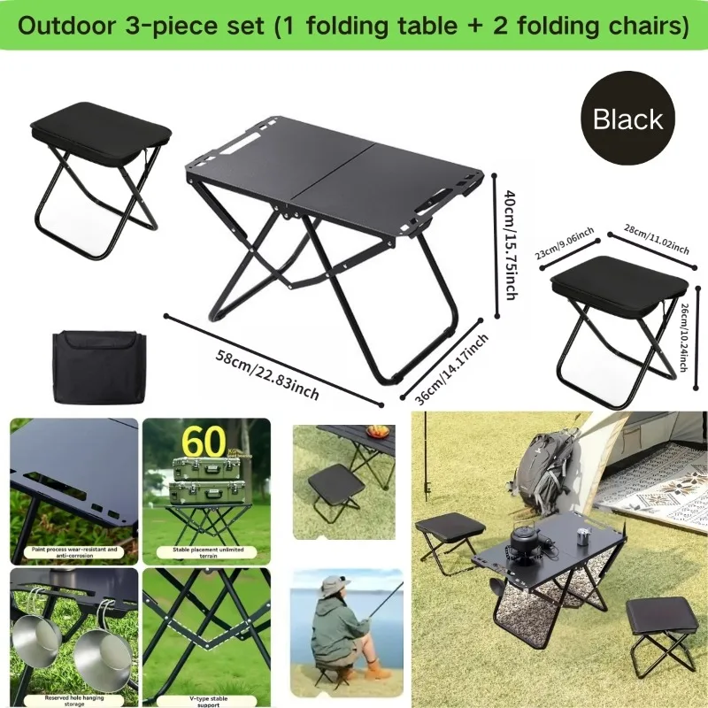 

3pcs Portable Folding Camping Table Lightweight Iron Picnic Table Foldable Design Suitable for Outdoor Camping Beach BBQ