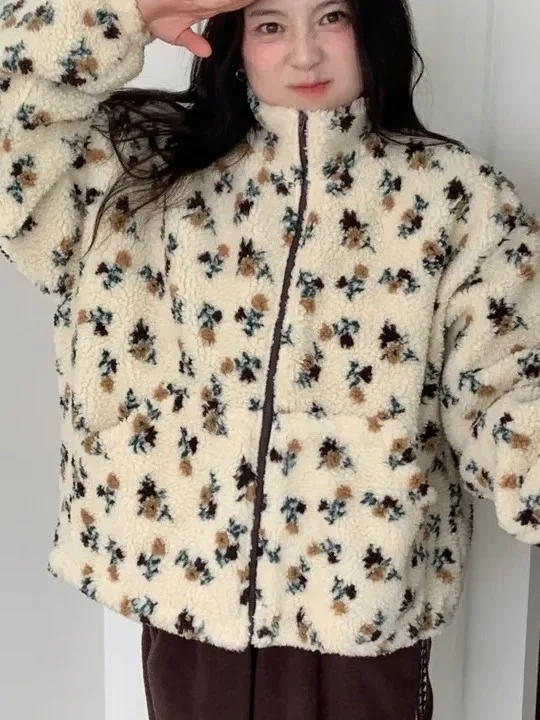 韓国風冬服ファションアンチエイジング花柄コットンジャケット女性用レトロラムファールーズ万能スウェットジャケットコットンC...