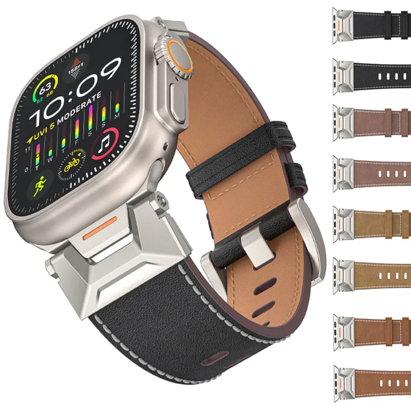 

Кожаный ремешок Cool Mecha для Apple Watch Band Ultra 2 49 мм 45 44 42 мм, браслет Correa для Iwatch Series 9 8 7 6 5 4 Se 3