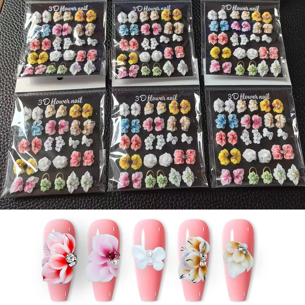 

30Pcs Handmade Sculpture Flower Nail Charms 3D Acrylic Flower Butterfly Bow Designer Jewelry For Nails DIY Crafts Manicure Parts